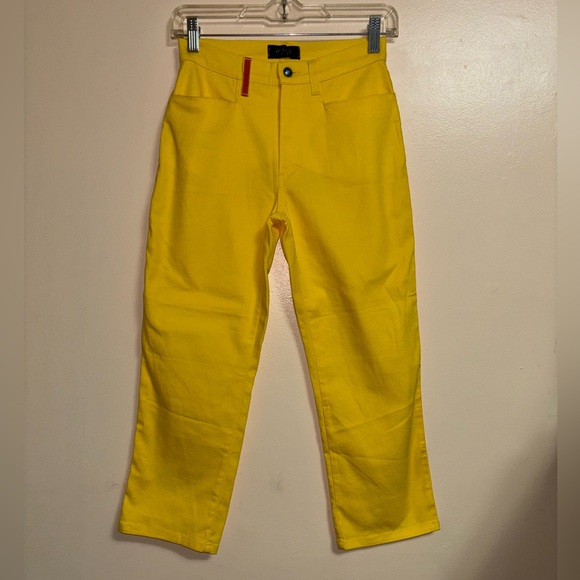 Versace Bold Yellow Denim Pants with Red Accent